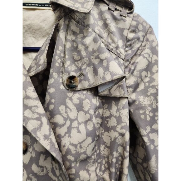 Anthropologie Daughters of the Liberation Womens Trench Coat 4 Tan Animal Print - Picture 4 of 13